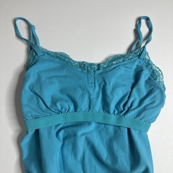 Y2k Faded Glory Womens Lace Trim Cami Tank Top Size M Teal Stretch Bra Buttons - Picture 6 of 8